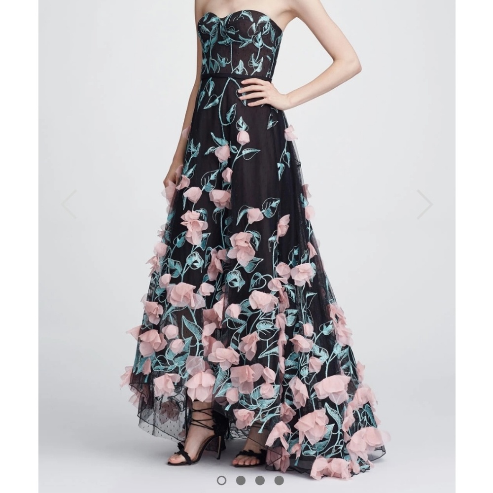 Marchesa Notte High-Lo Embroidered Dress